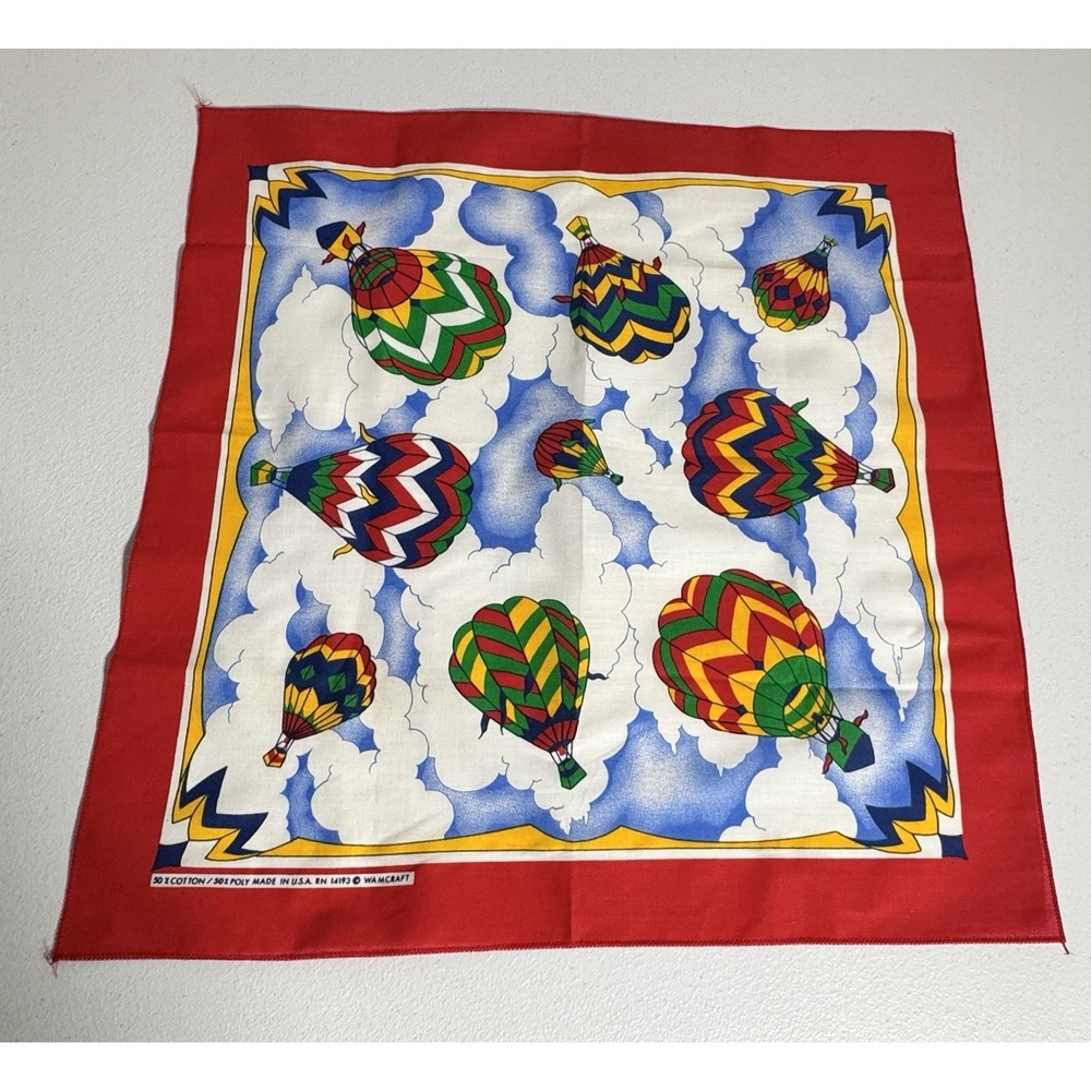 Vintage Wamcraft Hot Air‎ Balloons Bandana 50/50 USA Square Headscarf 21"